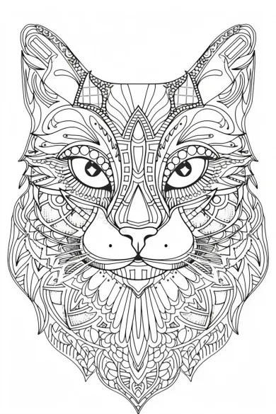 Intricate Cat Coloring Page for Kids