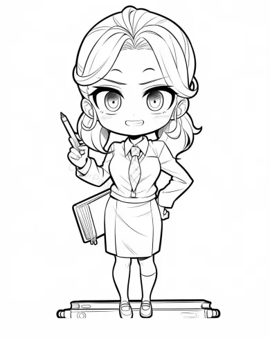 Cheerful Teacher Coloring Page