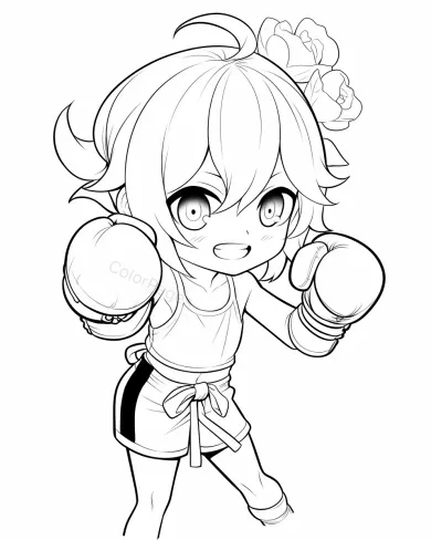 Energetic Boxing Character Coloring Page