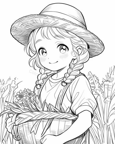 Charming Farm Girl Coloring Page