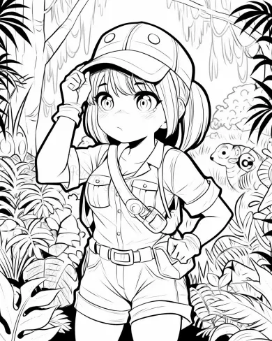 Jungle Explorer Coloring Page