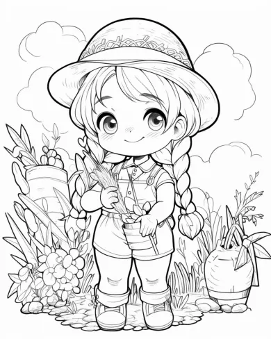 Adorable Gardener Coloring Page