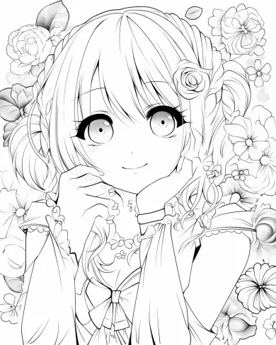 Charming Floral Girl Coloring Page