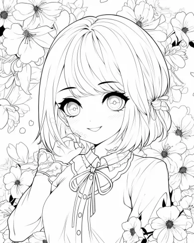Charming Floral Girl Coloring Page