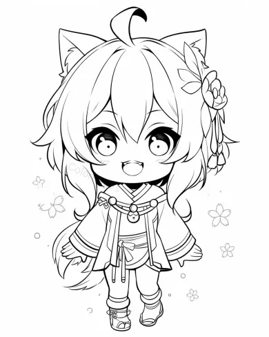 Charming Chibi Fox Character Coloring Page