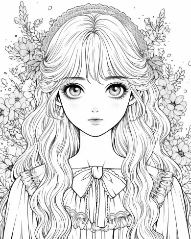 Enchanting Floral Portrait Coloring Page