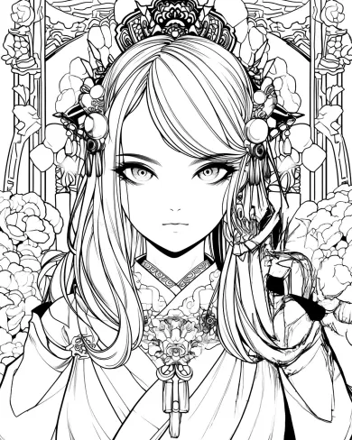 Elegant Asian Woman Coloring Page