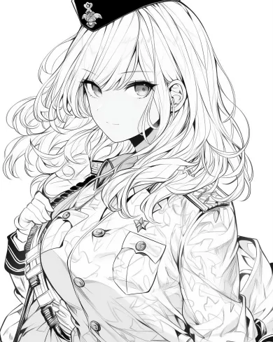 Charming Officer with Flowing Hair Coloring Page