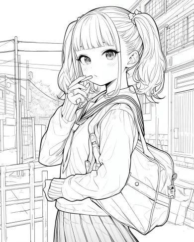 Charming Schoolgirl Coloring Page