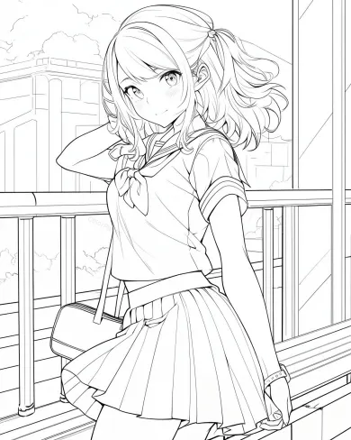 Charming Schoolgirl Coloring Page