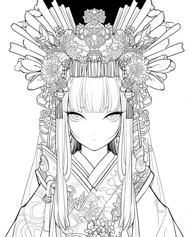 Elegant Japanese Geisha Coloring Page