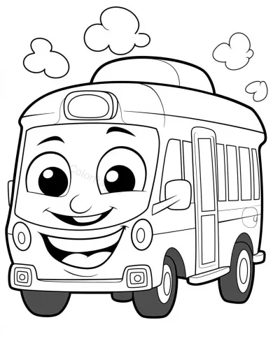 Cheerful Cartoon Bus Coloring Page