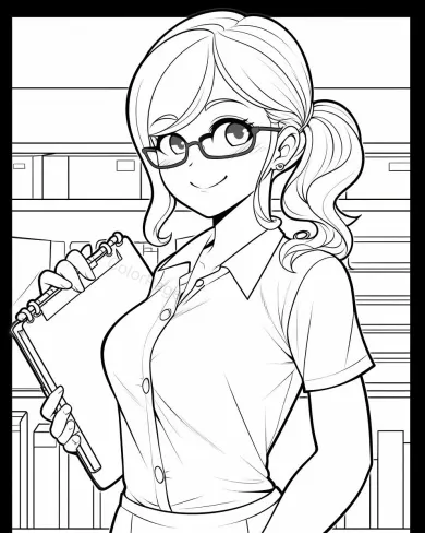 Charming Librarian Coloring Page