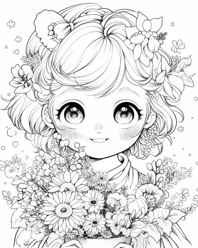 Charming Flower Girl Coloring Page