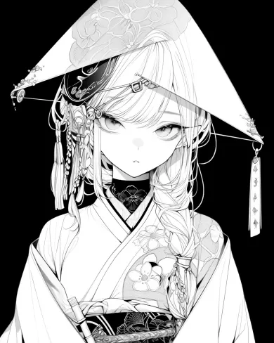 Elegant Japanese Girl Coloring Page