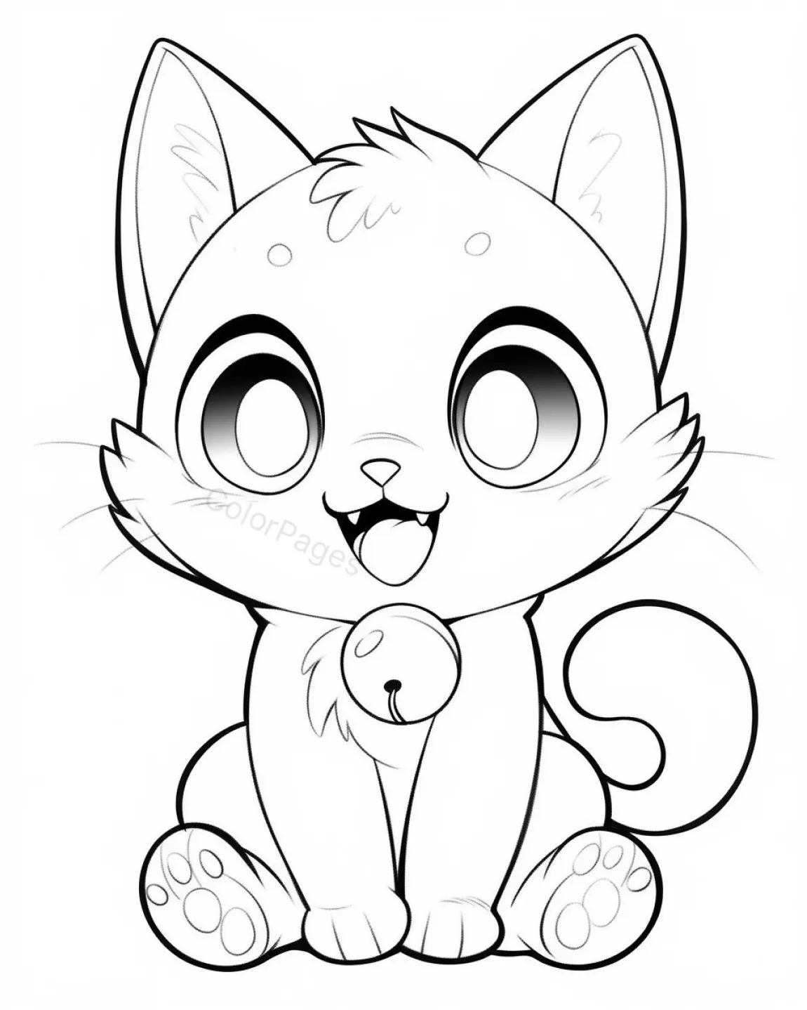 Cute Cartoon Kitten Coloring Page