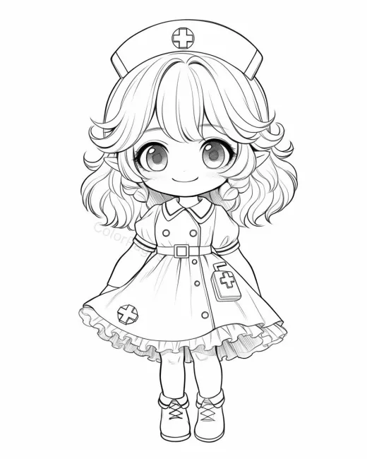 Charming Nurse Character Coloring Page preview