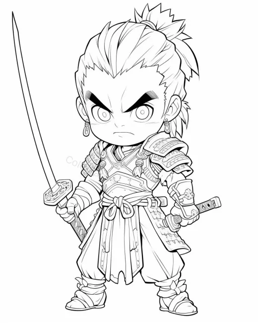 Chibi Warrior Coloring Page preview