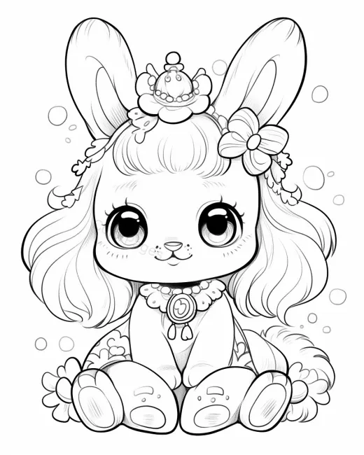 Adorable Bunny Princess Coloring Page preview