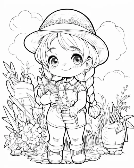 Adorable Gardener Coloring Page preview