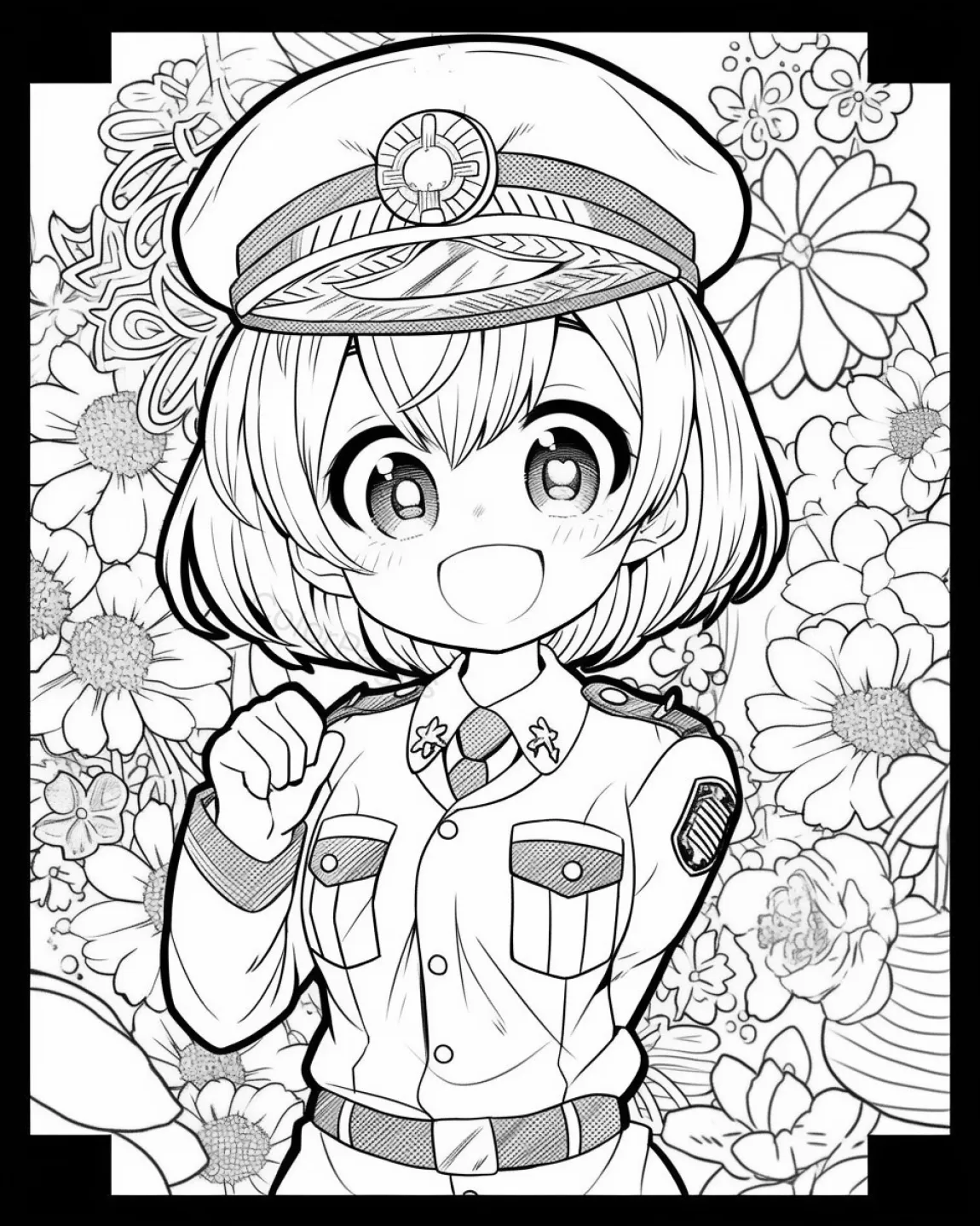 Cheerful Officer and Floral Background