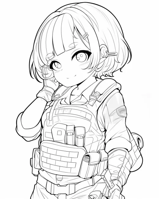 Adventurous Girl in Gear Coloring Page preview