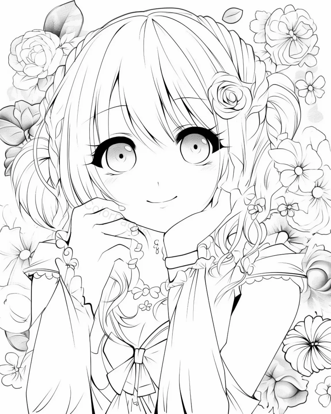 Charming Floral Girl Coloring Page