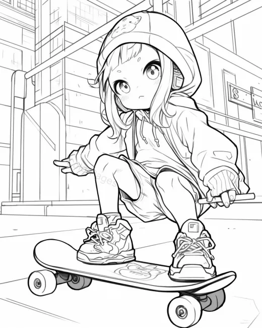 Skateboarding Kid Coloring Page preview