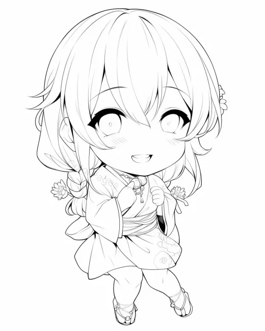 Charming Chibi Character Coloring Page preview