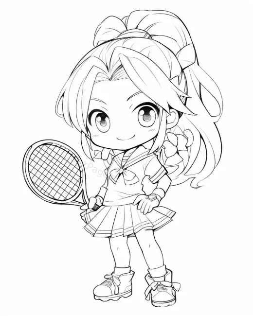 Fun Tennis Girl Coloring Page preview