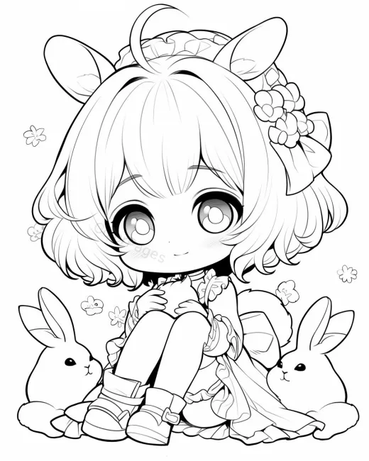 Charming Bunny Girl Coloring Page preview