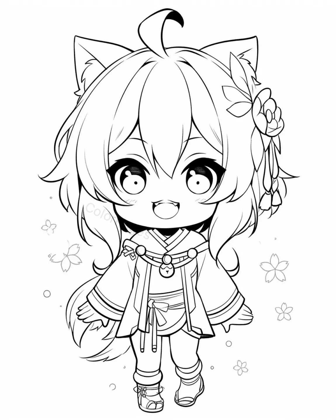 Charming Chibi Fox Character Coloring Page