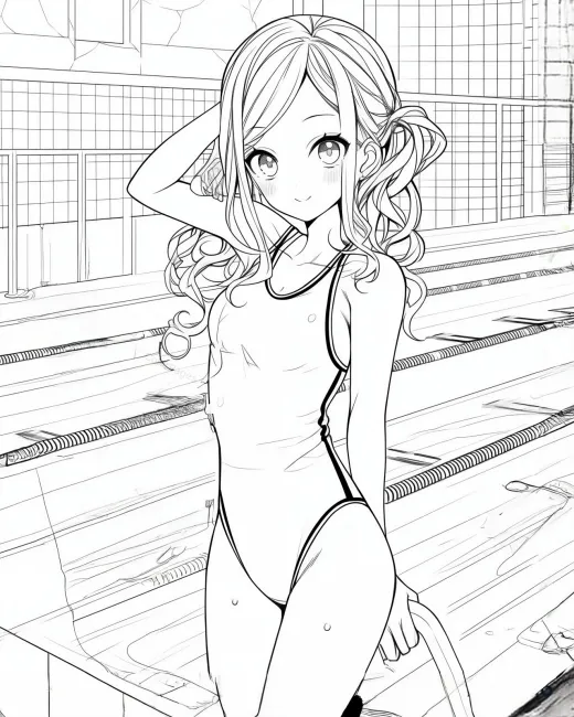 Charming Swimming Girl Coloring Page preview