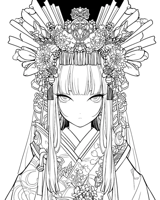 Intricate Geisha Coloring Page preview