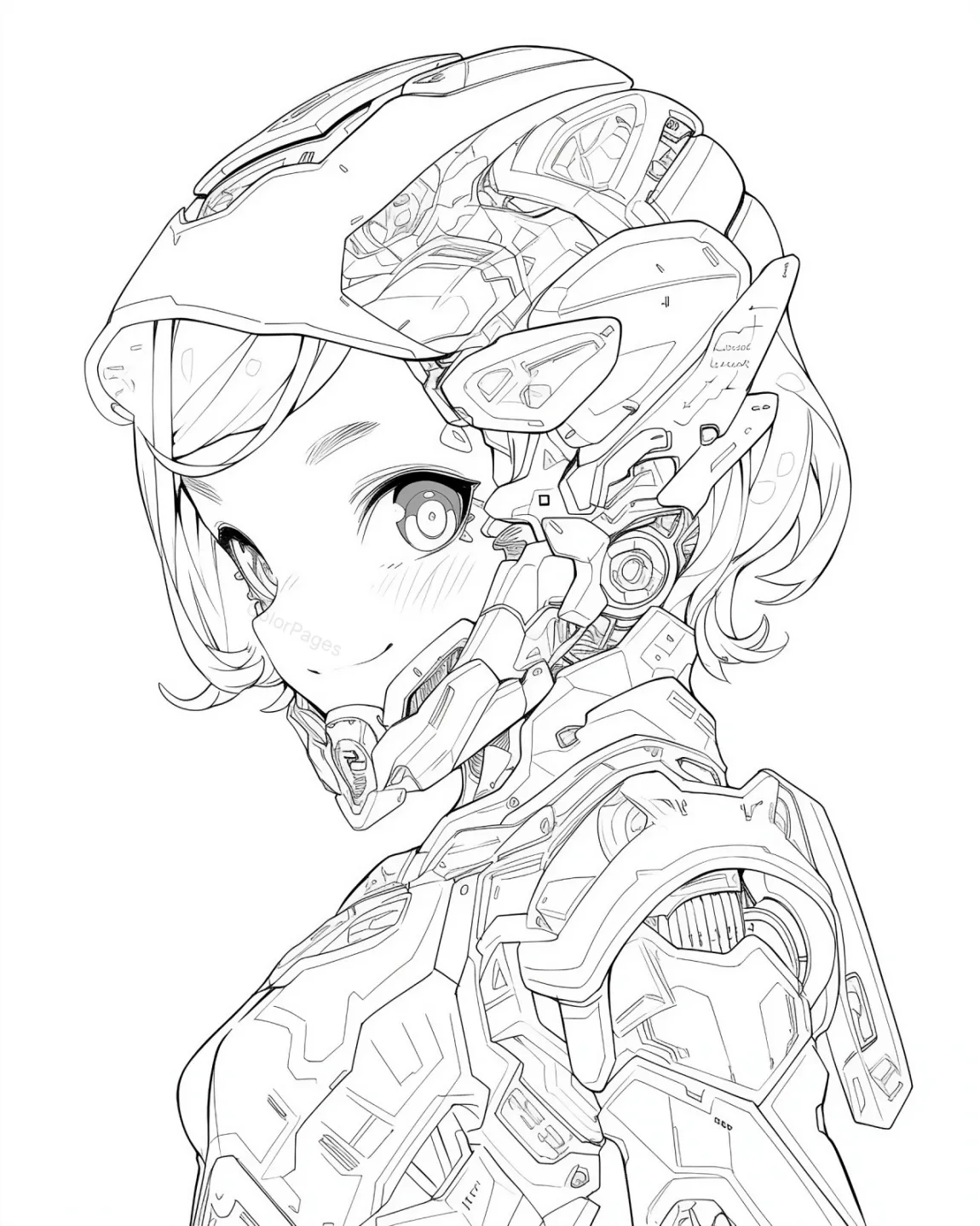 Futuristic Robot Girl Coloring Page