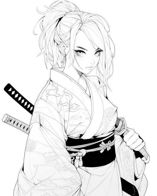 Elegant Samurai Coloring Page preview
