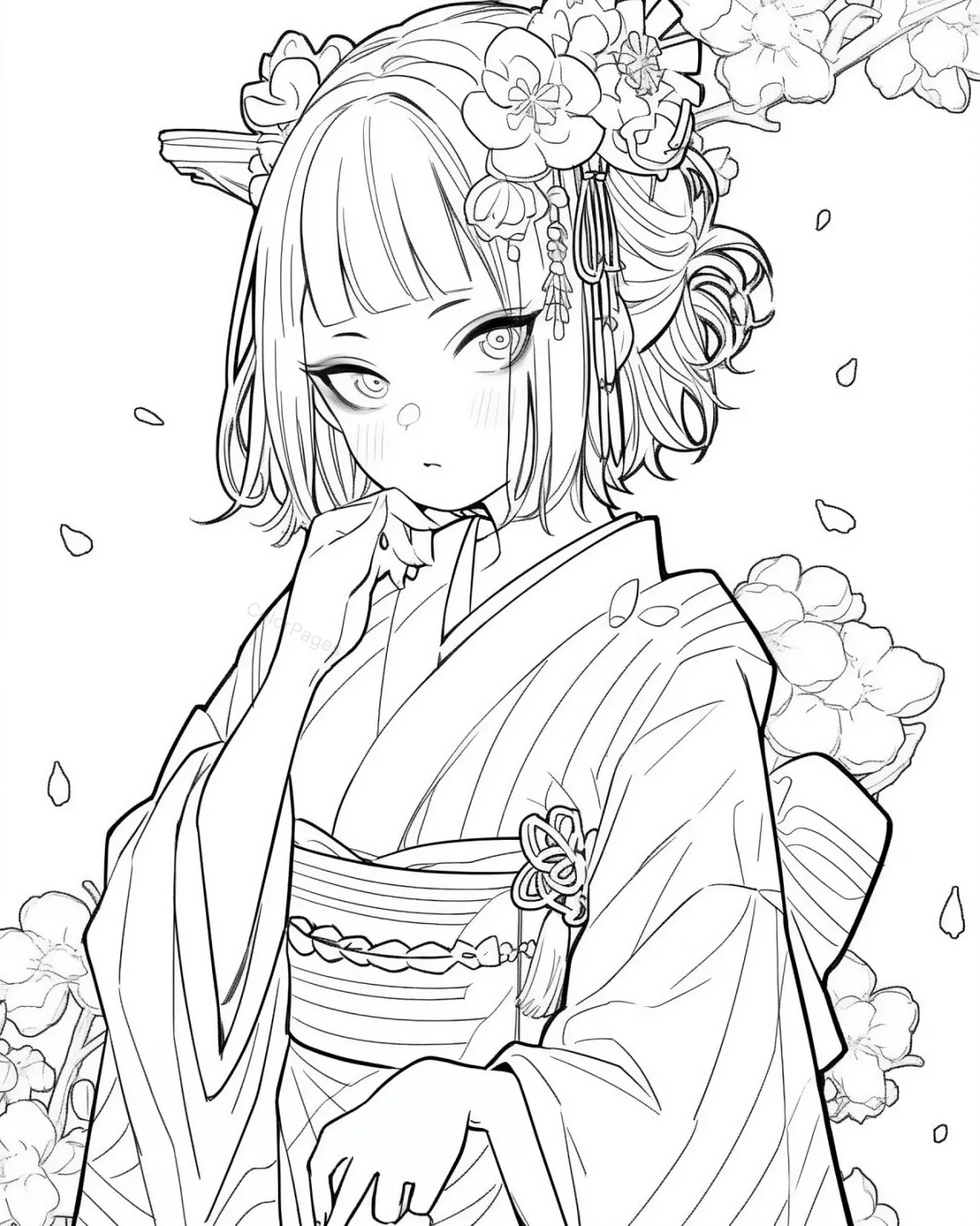 Enchanting Kimono Girl Coloring Page