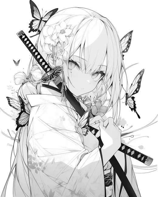 Serene Warrior with Butterflies Coloring Page preview