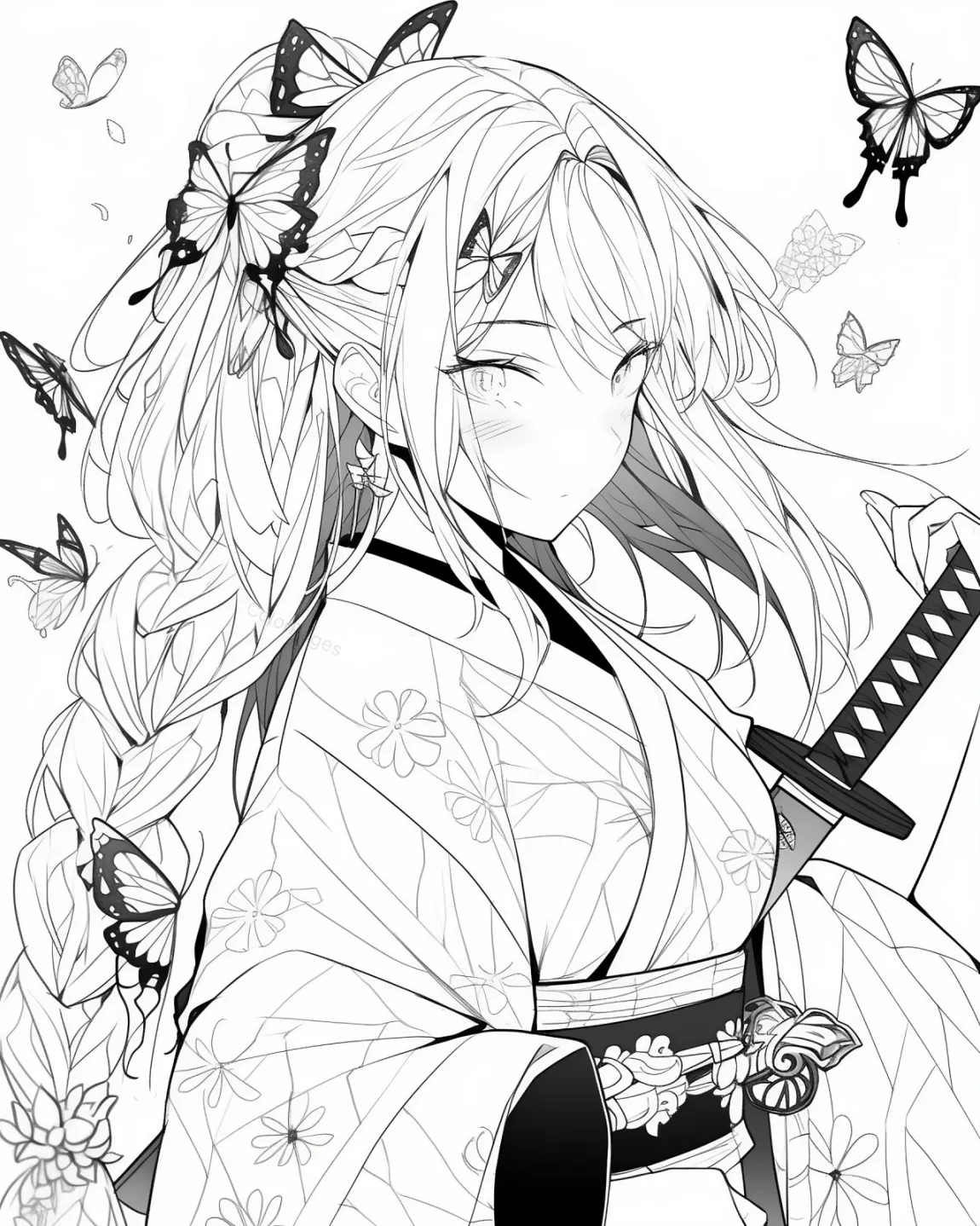 Elegant Samurai Girl with Butterflies