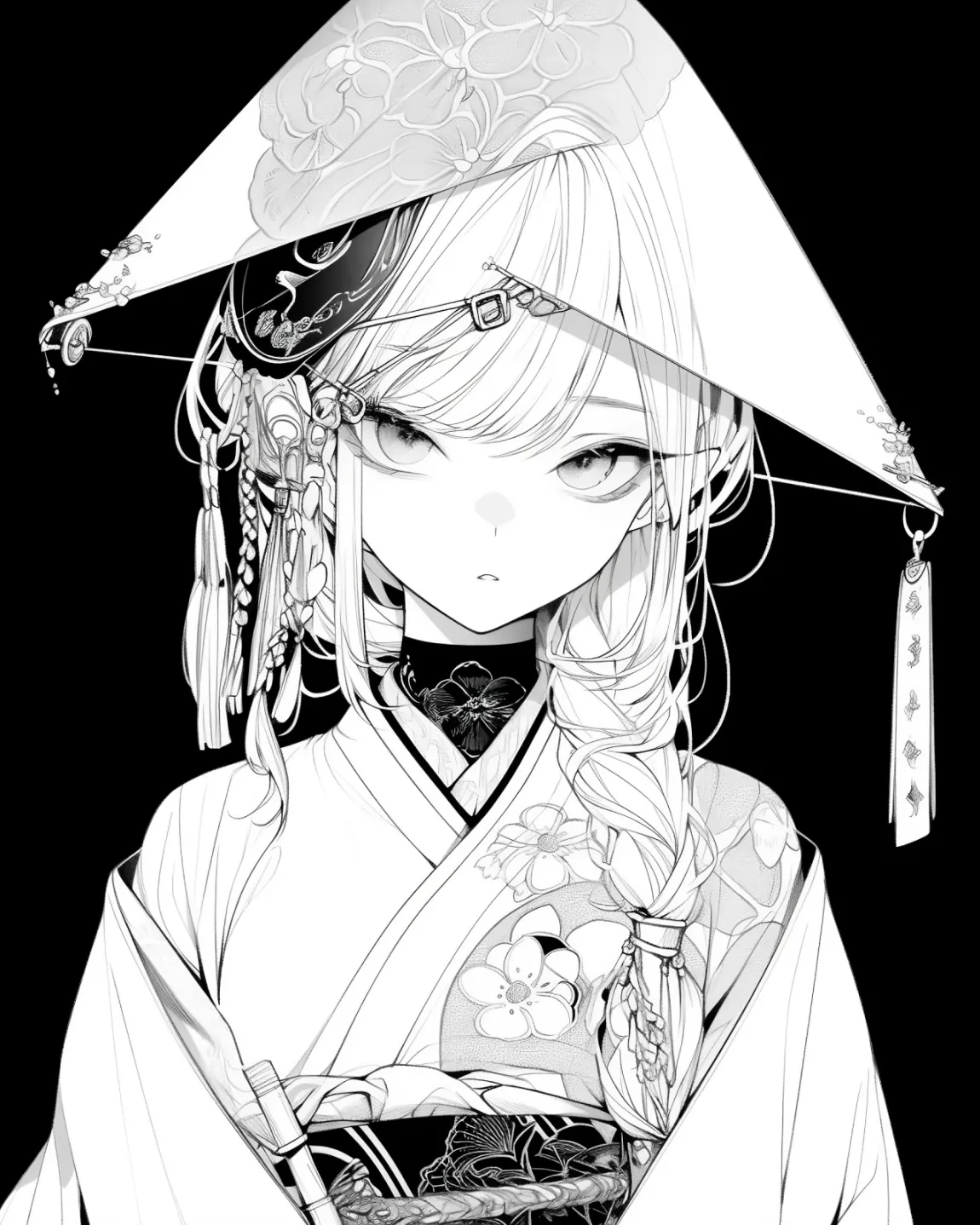 Elegant Japanese Kimono Coloring Page