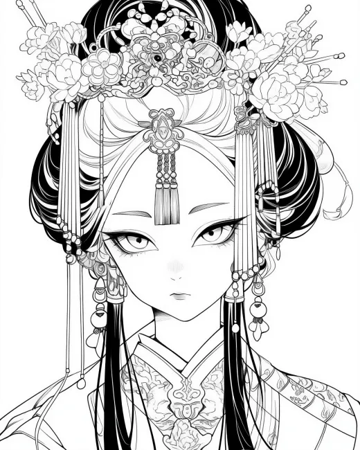 Elegant Asian-inspired Coloring Page preview