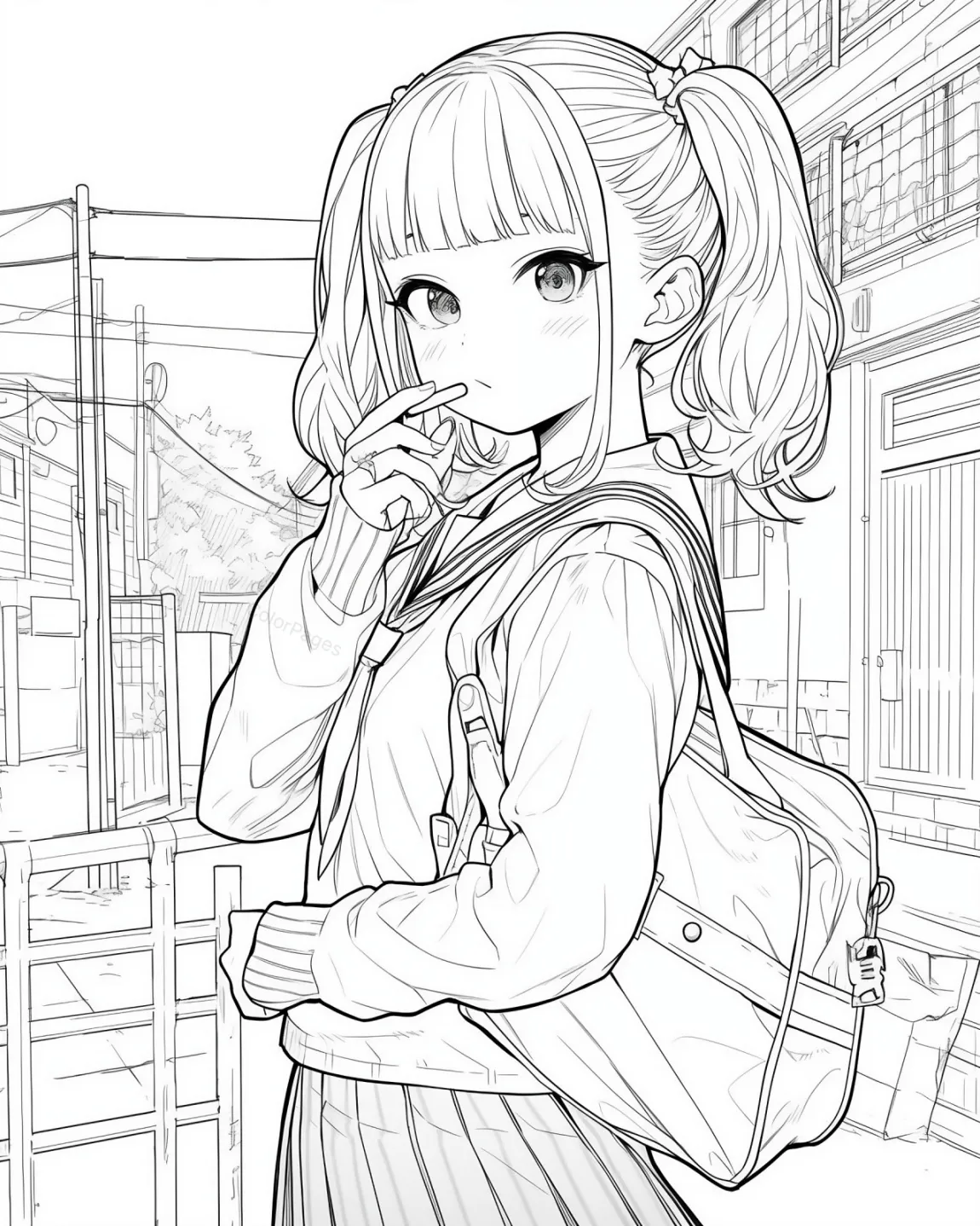 Charming Schoolgirl Coloring Page
