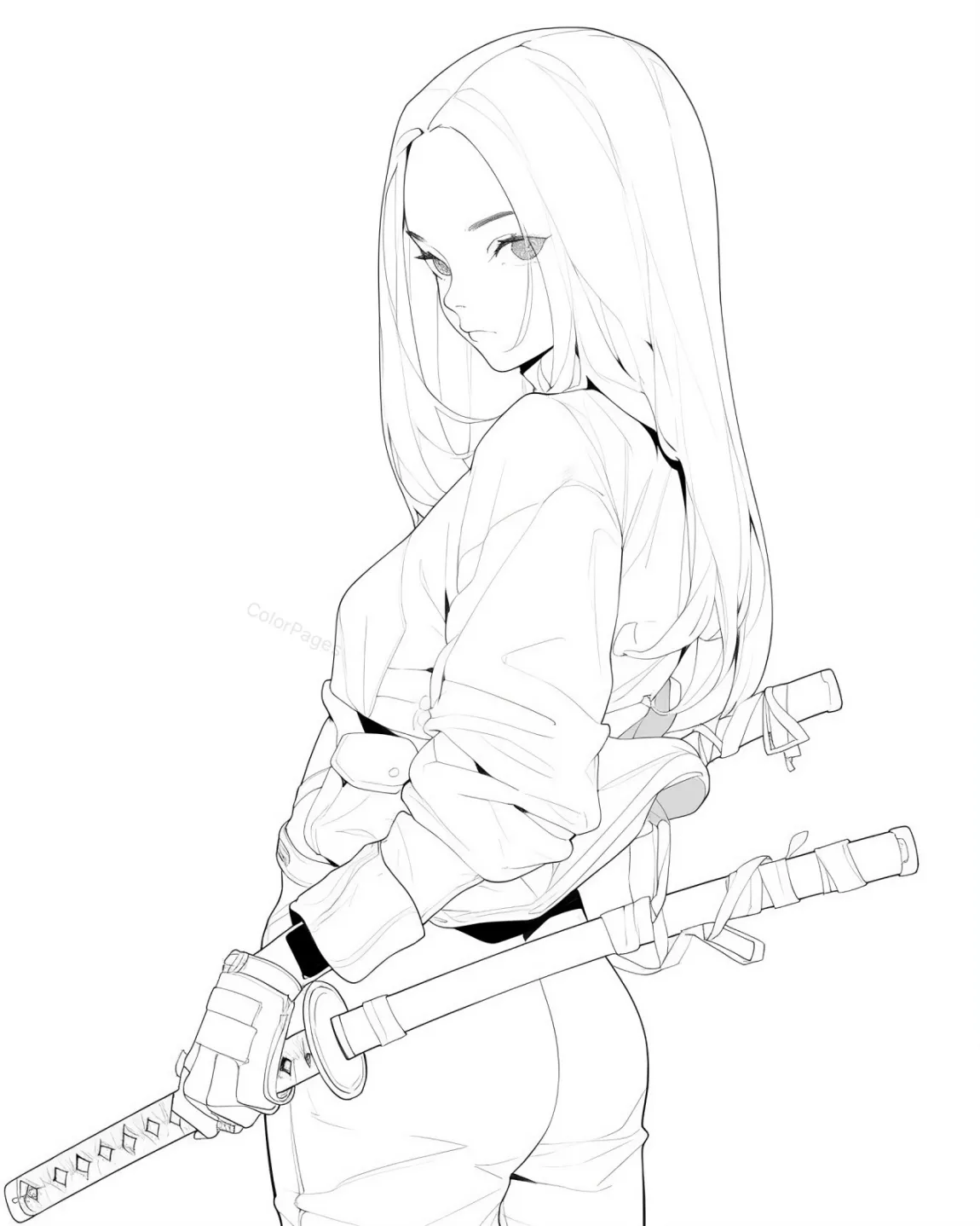 Cool Samurai Girl Coloring Page