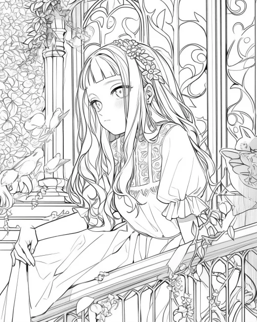Enchanting Garden Girl Coloring Page preview