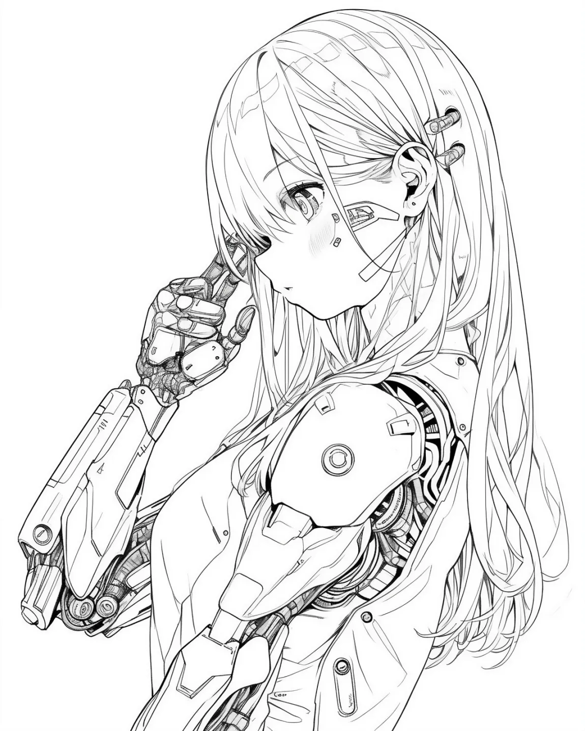Futuristic Cybernetic Girl Coloring Page