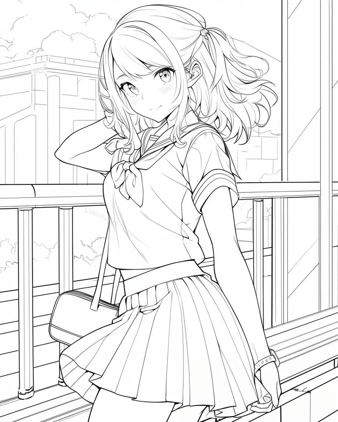 Charming Schoolgirl Coloring Page