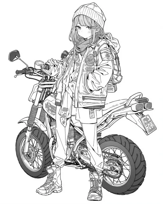 Cool Biker Girl Coloring Page preview