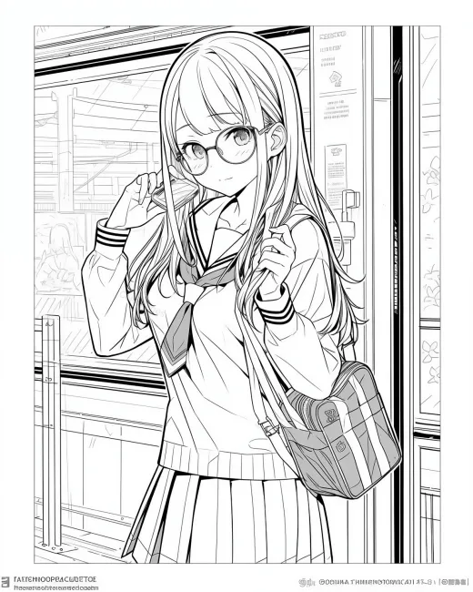 Charming Schoolgirl Coloring Page preview
