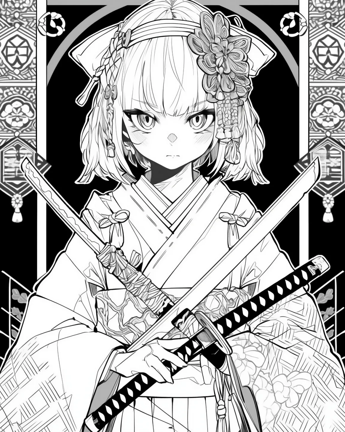 Elegant Samurai Girl Coloring Page
