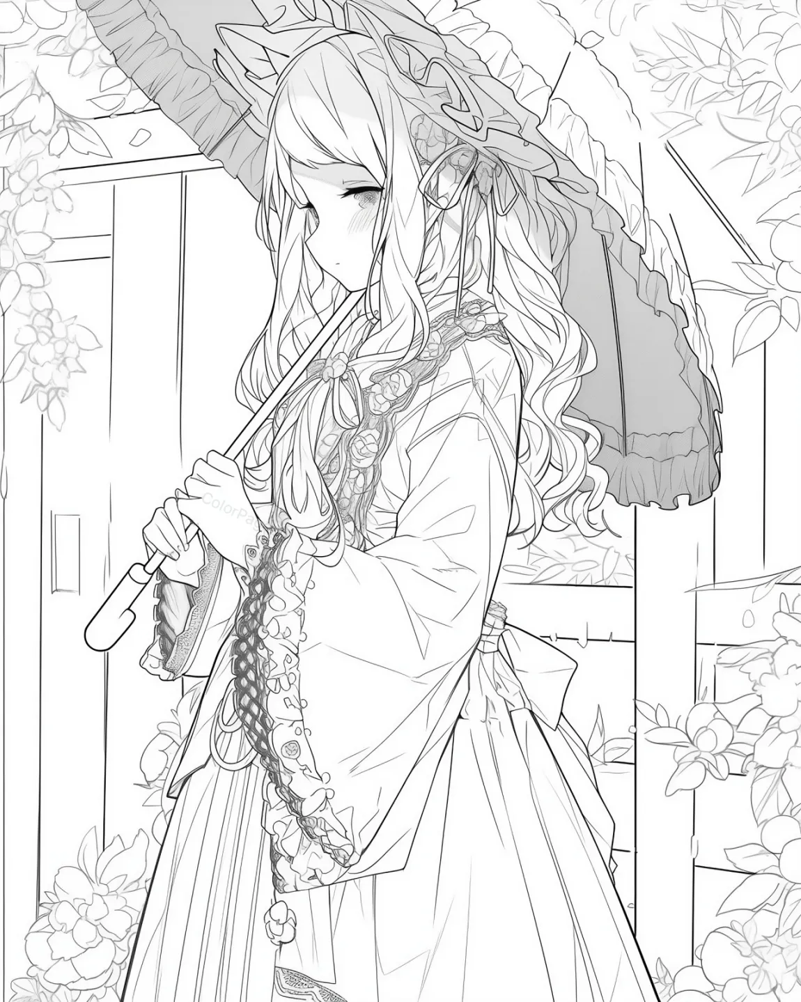 Charming Woman with Parasol Coloring Page